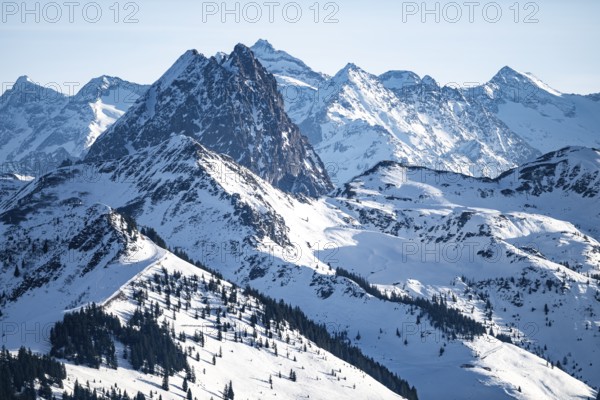 Rettenstein summit in winter, view from Hohe Salve, Tyrol, Austria