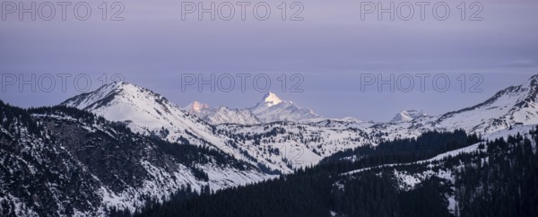 Summit of Grossglockner at sunset in winter, Hochbrixen, Brixen im Thale, Tyrol, Austria