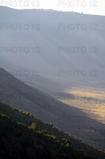 Mountain slopes of Ngorongoro Crater, Crater Viewpoint, in the evening light, Ngorongoro Conservation Area, Tanzania
