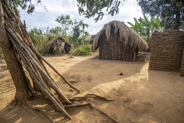 Simple traditional clay huts in a Sadaani village, Tanga, Tanzania