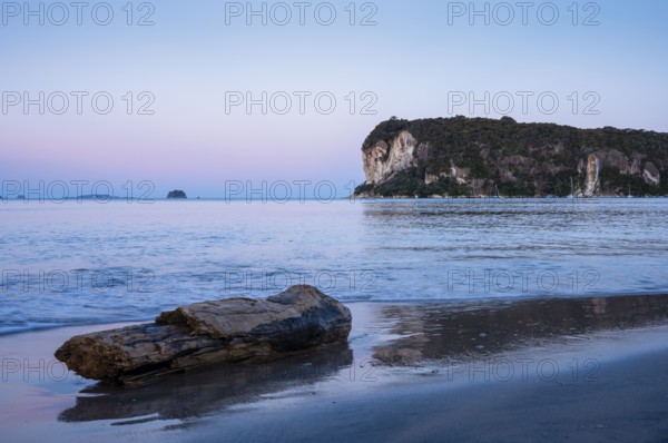 View of Shakespeare Cliff in the evening. Ferry Landing, Coromandel Peninsula, Waikato, New Zealand