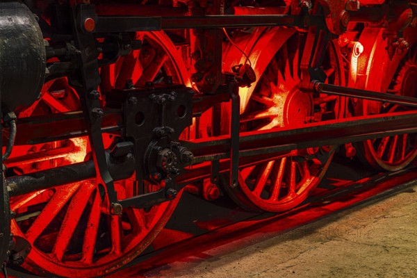 Wheelwork of the historic express locomotive 03 295, built in 1937, railway museum, Augsburg railway park, administrative district of Swabia, Bavaria, Germany