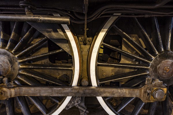 Wheelwork of the legendary French locomotive La France, operating number 231.K 22, railway museum, Augsburg railway park, administrative district of Swabia, Bavaria, Germany