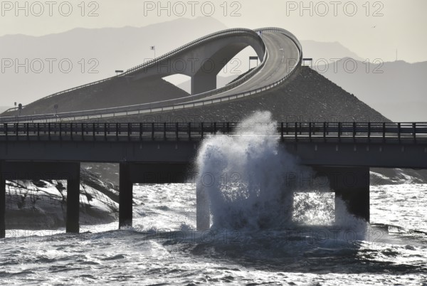 Storm, climate change on the Atlantic Strait in Norway, Storseisundbrua, Vevang, KÃ¥rvÃ¥g, Norway