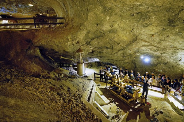 A public group tour in the salt mine, salt mine, Bex, Canton of Vaud, Switzerland