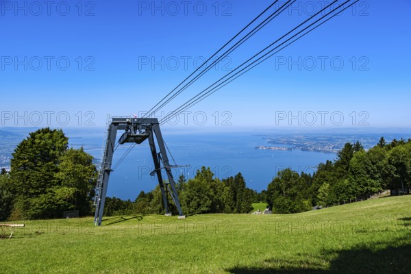 View from PfÃ¤nder of the PfÃ¤nder Railway and Lake Constance, Lochau, Bregenz, Vorarlberg, Austria