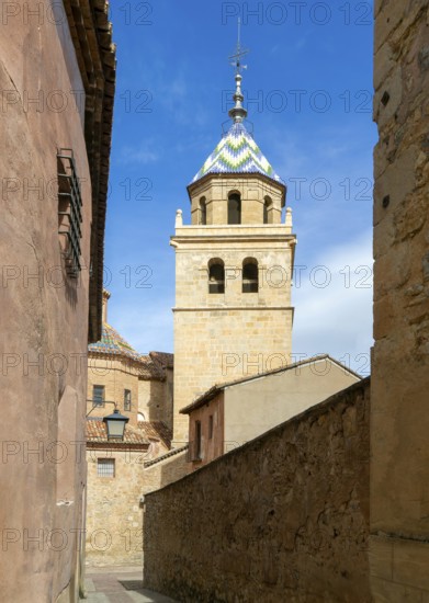 Cathedral church of San Salvador, historic buildings in medieval village of AlbarracÃ­n, Teruel province, Aragon, Spain