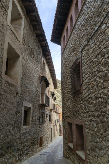 Historic buildings in medieval village of AlbarracÃ­n, Teruel province, Aragon, Spain