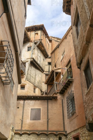 RincÃ³n del Abanico, historic buildings in medieval village of AlbarracÃ­n, Teruel province, Aragon, Spain