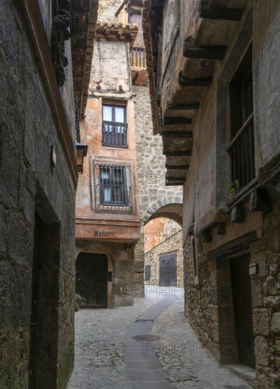 Historic buildings in medieval village of AlbarracÃ­n, Teruel province, Aragon, Spain