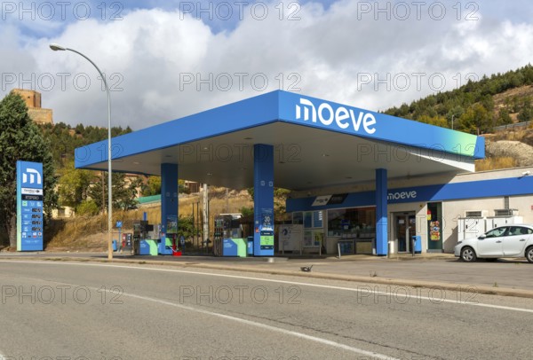 Moeve formerly Cepsa petrol gas station, Molina de AragÃ³n, Guadalajara province, Castile-La Mancha, Spain