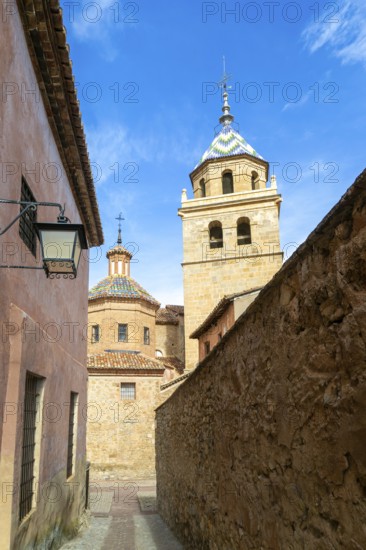 Cathedral church of San Salvador, historic buildings in medieval village of AlbarracÃ­n, Teruel province, Aragon, Spain