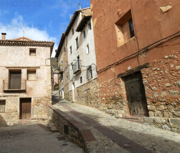 Historic buildings in medieval village of AlbarracÃ­n, Teruel province, Aragon, Spain