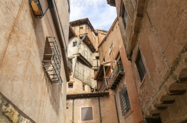 RincÃ³n del Abanico, historic buildings in medieval village of AlbarracÃ­n, Teruel province, Aragon, Spain