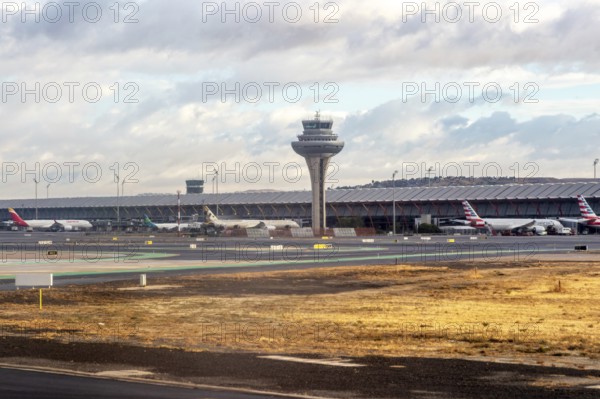 Control tower and Terminal 4 building, Adolfo SuÃ¡rez Madridâ€“Barajas airport, Madrid, Spain