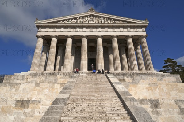 Front view of the Valhalla Memorial, built as a Greek temple in the style of a Doric Peripteros, honoring important personalities since 1842, Danube on the Danube, Upper Palatinate, Bavaria, Germany