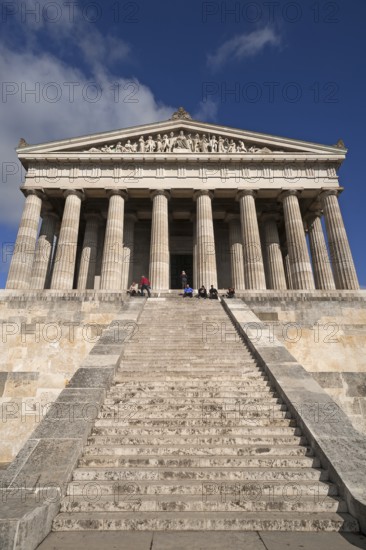Front view of the Valhalla Memorial, built as a Greek temple in the style of a Doric Peripteros, honoring important personalities since 1842, Danube on the Danube, Upper Palatinate, Bavaria, Germany