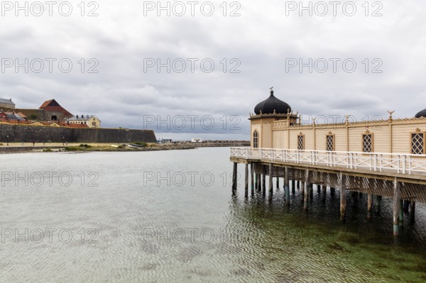 Kallbadhuset Varberg, cold bath house and sauna on the beach, Moorish style, Varberg, Halland, Kattegat, Sweden