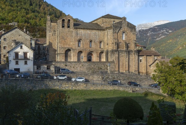 Abbey church building monastery San Pedro de Siresa, Valle de Hecho, Huesca province, Aragon, Spain