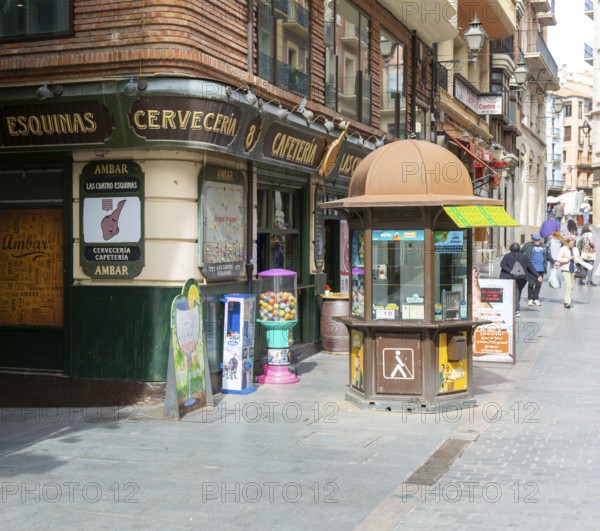 Historic Las Esquinas cerveceria cafeteria bar building, Calle RamÃ³n y Cajal street, city of Teruel, Aragon, Spain