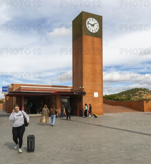 Modern architecture of bus station and clock tower, Estacion Autobuses, city of Teruel, Aragon, Spain