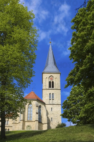 St. Martinus, catholic church, place of worship, sacral building, church tower, clock, cross, religious building, Dotternhausen, Zollernalbkreis, Baden-Württemberg, Germany