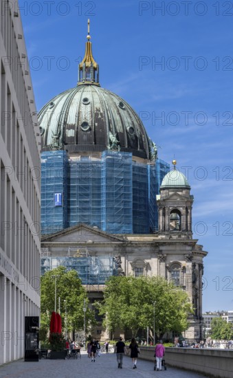 The scaffolded Berlin Cathedral at the Lustgarten, Berlin, Germany