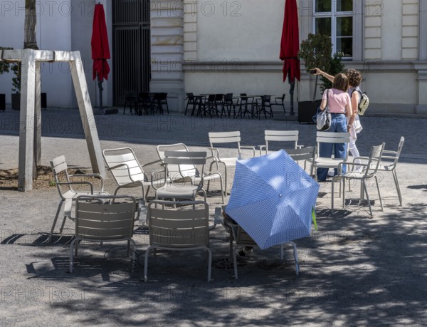 Seating in the open space in front of the entrance to the Humboldt Forum, Berlin, Germany