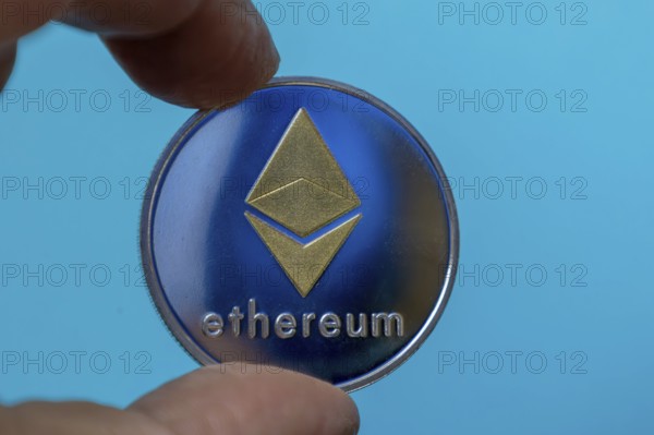 Close-up of a symbolic Ethereum coin