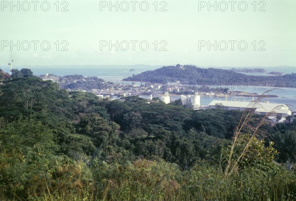 Keppel Bay harbour and Sentosa Island from Mount Faber, Singapore, southeast Asia, 1965