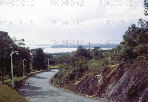 Mosque with white minaret and gold onion dome, Masjid Tentera DiRaja, Royal Army Mosque, Clementi, West Singapore, Asia 1965