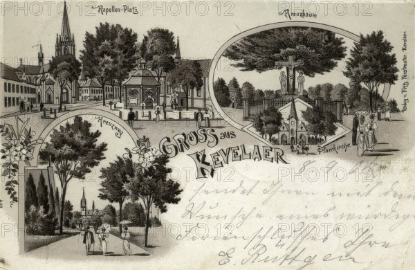 The town of Kevelaer on an old picture postcard, around 1900, North Rhine-Westphalia, Germany, Historical, digitally restored reproduction from a 19th century original, Record date not stated