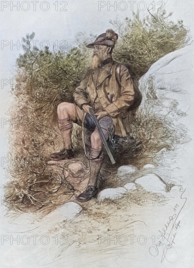 Luitpold Karl Joseph Wilhelm of Bavaria (born 12 March 1821 in Würzburg, died December 1912 in Munich) was Prince Regent of the Kingdom of Bavaria from 1886 until his death, here as a hunter with a hunting rifle, Historical, digitally restored reproduction from a 19th century original, Record date not stated