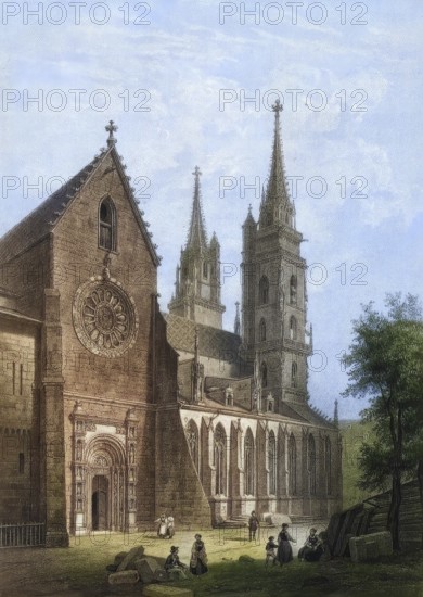 The Cathedral of Basel, c. 1890, Switzerland, Historical, digitally restored reproduction from a 19th century original, Record date not stated