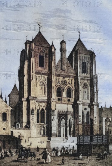 Regensburg Cathedral in front of the extension of the towers, around 1872, Bavaria, Germany, Historical, digitally restored reproduction from a 19th century original, Record date not stated