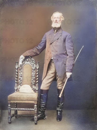 Alfred Krupp, Alfried Felix Alwyn Krupp (born 26 April 1812 in Essen, died 14 July 1887 in Essen) was a German industrialist and inventor, here in equestrian garb, Historical, digitally restored reproduction from a 19th century original, Record date not stated