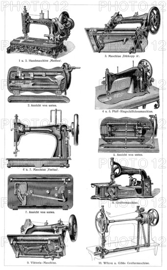Sewing machines in the 19th century, Historical, digitally restored reproduction from a 19th century original, Record date not stated