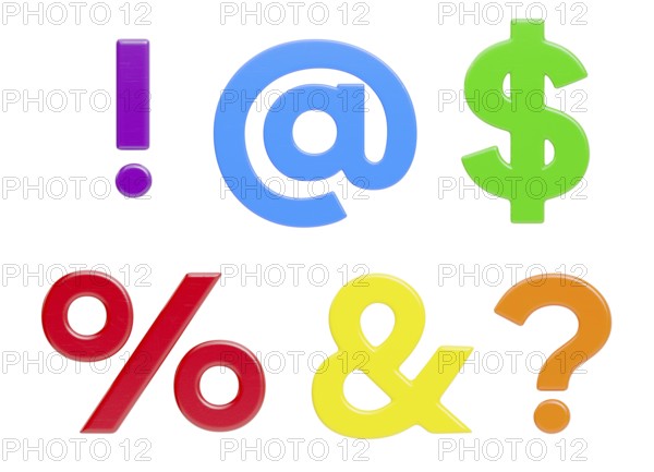 Colorful flat magnetic plastic characters set isolated on a white background