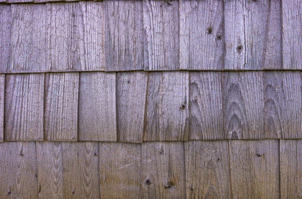Traditional wooden shingles are used as panelling and façade cladding, exemplified on a historic windmill near the village of Sunnersberg near Lidköping, Västergötland, Västra Götalands län, Sweden