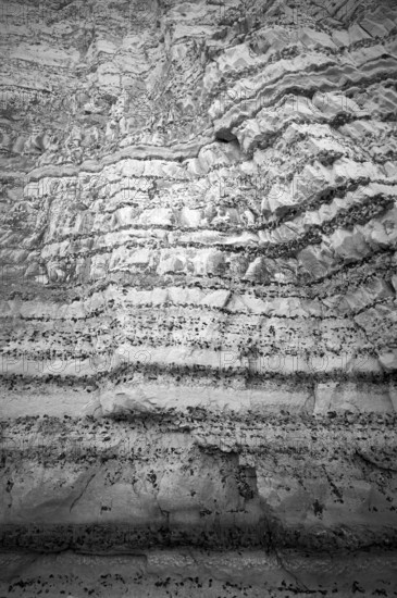 Cliff, cliffs, coastal landscape, rock formation, geological structures, black and white, Yport, chalk cliffs, alabaster coast, La Côte d'Albâtre, Normandy, Seine-Maritime, France