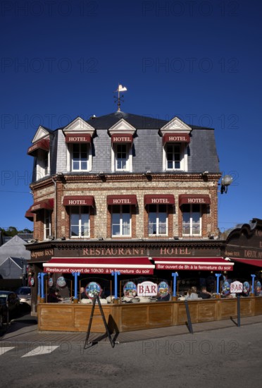 Hotel Restaurant de la tavern des Deux Augustins, Sky, blue, Étretat, Normandy, Seine-Maritime, France