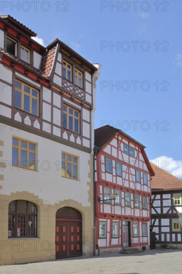 Half-timbered houses, Stumpfelsgasse, Schmalkalden, Franconia, Thuringia, Germany