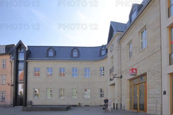 Modern savings bank building, Altmarkt, Schmalkalden, Franconia, Thuringia, Germany