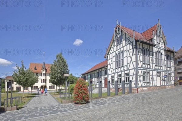 New old school, villa, half-timbered house, Schmalkalden, Franconia, Thuringia, Germany
