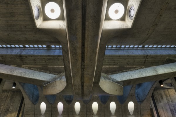 Futuristic concrete ceiling of a railway station passage, Zurich, Switzerland
