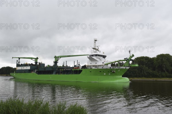 Dredger, suction hopper dredger, MEUSE RIVER sailing in the Kiel Canal, Kiel Canal, Kiel Canal, Schleswig-Holstein, Germany