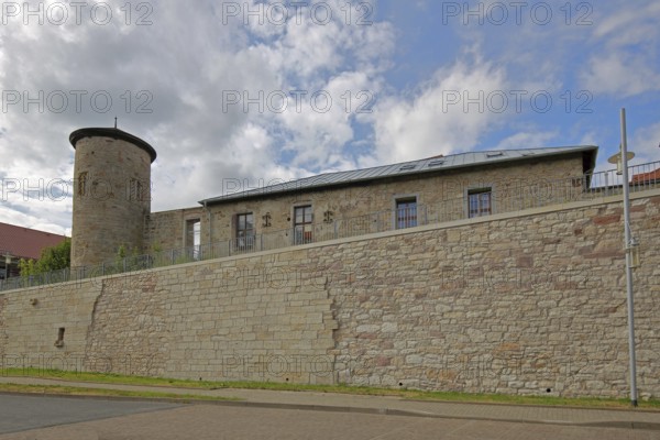 Towers with historic town wall, town fortification, building, Luisenblick, Hildburghausen, Franconia, Thuringia, Germany