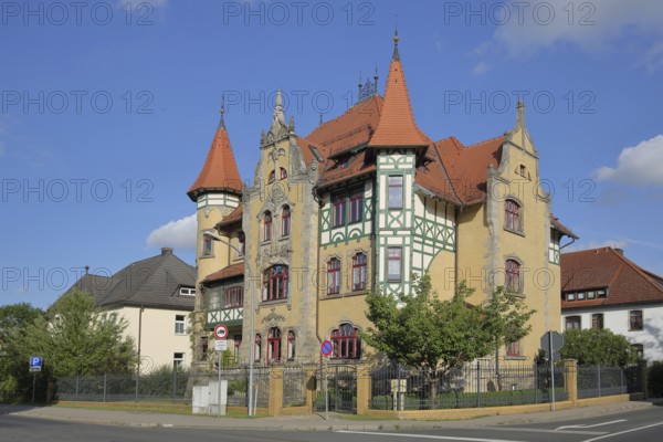 Magnificent Art Nouveau villa with ornamentation, bay windows and corner turrets, Hildburghausen, Franconia, Thuringia, Germany