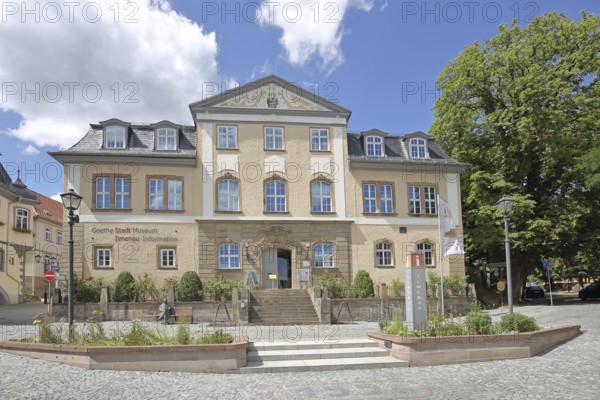 GoetheStadtMuseum, Amtshaus, Goethemuseum, tourist information, inscription, market square, Ilmenau, Thuringian Forest, Thuringia, Germany