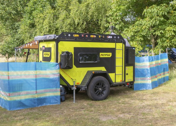 Penpod camping trailer at campsite, Shottisham, Suffolk, England, UK